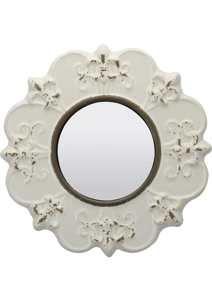 Dekoratif 8 " Kapalı Beyaz Yuvarlak Seramik Vurgu Duvar Aynası