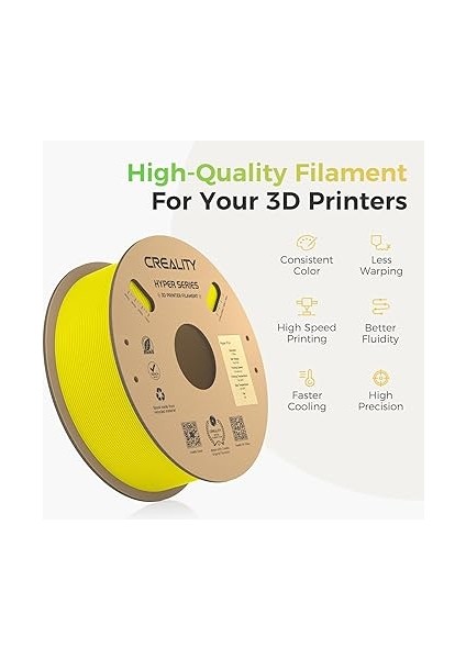 Resmi 3D Yazıcı Filament Hyper Pla Filament, Yüksek Hızlı Baskı, Dayanıklı ve Dayanıklı, Pürüzsüz, Çıkıntı Kalıcı Diional Doğruluk +/- 0,03 Mm, 2,2 Lb/makara, Sarı fırsatları