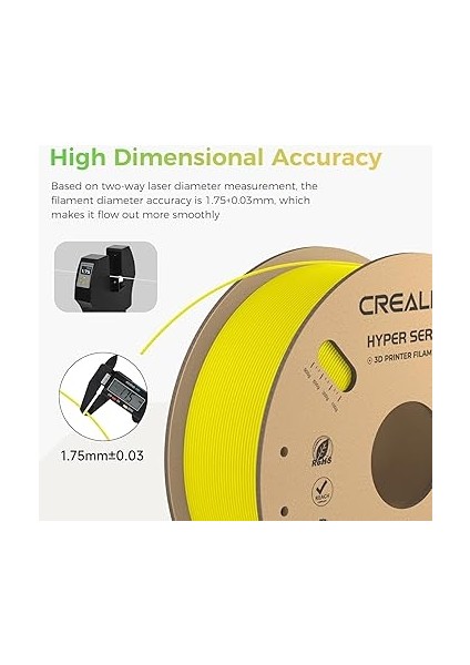 Resmi 3D Yazıcı Filament Hyper Pla Filament, Yüksek Hızlı Baskı, Dayanıklı ve Dayanıklı, Pürüzsüz, Çıkıntı Kalıcı Diional Doğruluk +/- 0,03 Mm, 2,2 Lb/makara, Sarı indirimleri