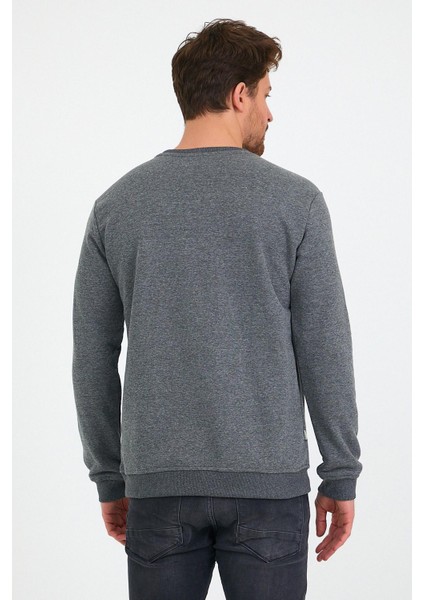 Erkek 3 İplik Pamuklu Regular Fit Nakışlı Bisiklet Yaka Basic Sweatshirt