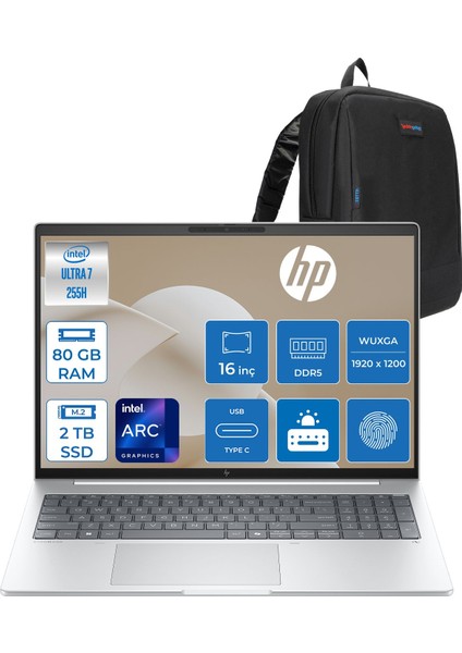 Elitebook 8 G1I Intel® Core Ultra 7 255H 80GB Ddr5 2tb SSD Intel® Arc™ 140T 16" Wuxga (1920X1200) IPS 300NIT Freedos Taşınabilir Bilgisayar AD3T0ETF24+ZETTAÇANTA