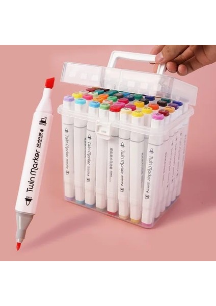 Home Çift Taraflı Marker Kalem Seti, Profesyonel Kutulu Keçeli Kalem Seti, Çeşitli Renklerde Boya Markerlar, Sanatçılar ve Tasarımcılar Için Ideal (24 Parça)