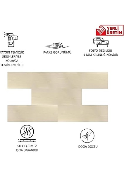 Kendinden Yapışkanlı Beyaz Huş Desenli Pvc Parke Kaplama Yer Döşemesi 25X80 cm / 5 Adet / 1 M² fiyatları