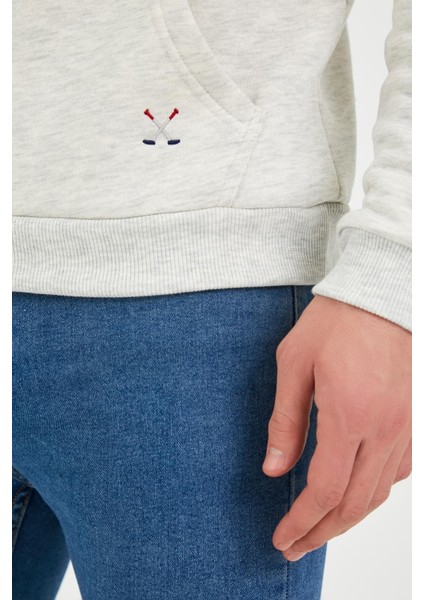 Erkek Kapüşonlu Kanguru Cep 3 İplik Sweatshirt Kar Melanj fiyatları