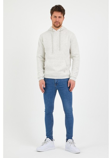 Erkek Kapüşonlu Kanguru Cep 3 İplik Sweatshirt Kar Melanj modelleri