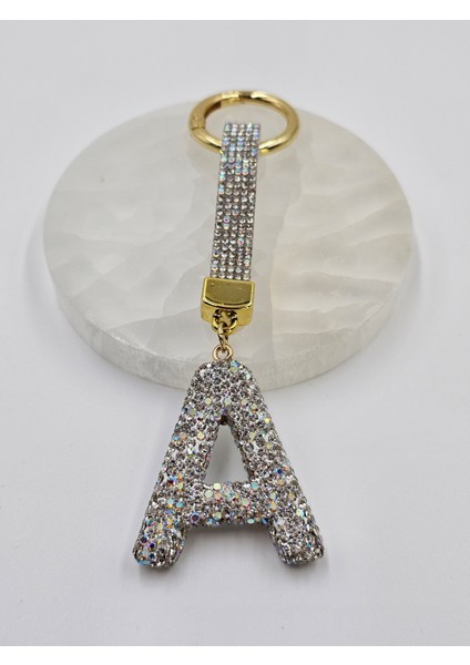 A Harfi Beyaz Taşlı Anahtarlık , Vıp Seri Çanta Charmı