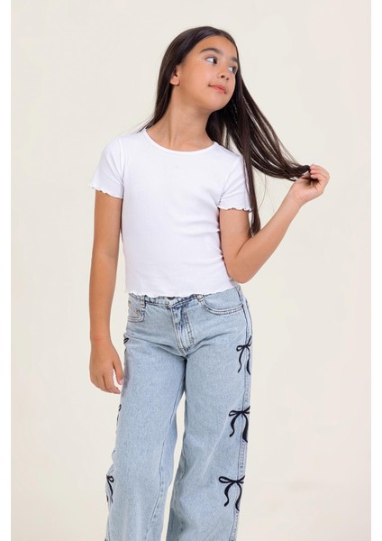 Yanları Fiyonklu Kot - Mavi