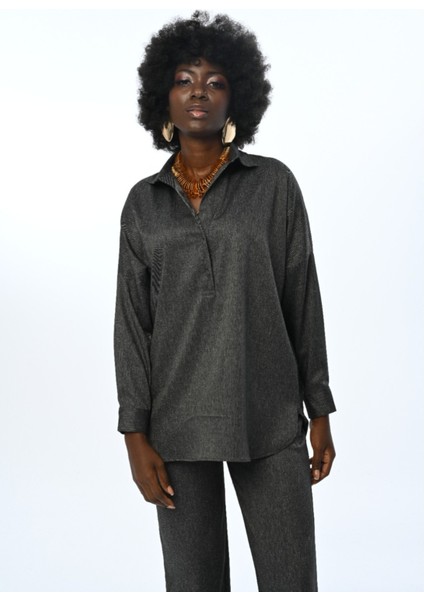 Kadın Düz Renk Yakası Detaylı Oversize Kesim Gömlek fiyatları