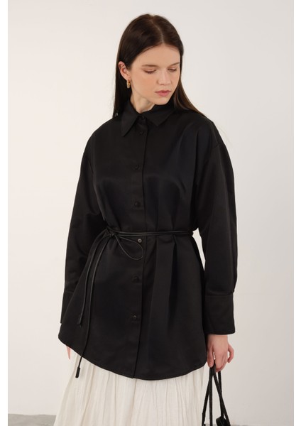 Poplin Gömlek Kısa Siyah
