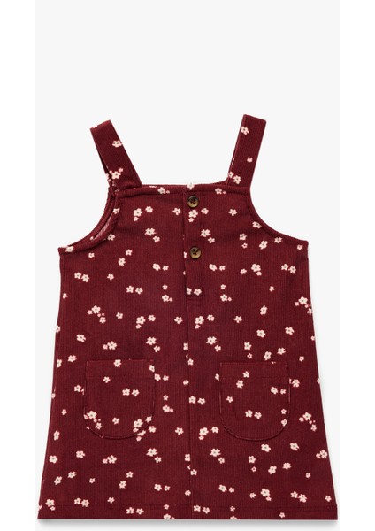 Kare Yaka Askılı Cep Detaylı Düğmeli A Kesim Çiçekli Elbise