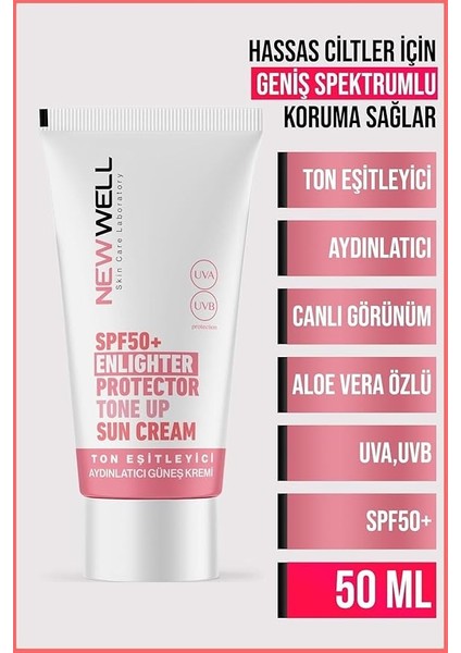 Well Tüm Ciltler Için Ton Eşitleyici Yüksek Korumalı Spf+50 Aydınlatıcı Pembe Yüz Güneş Kremi 50 Ml. T fiyatları
