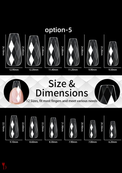 100'LÜ Balerin Form Şeffaf Elmas Kesim Takma Tırnak Seti | Salon Kalitesinde 3D Tırnakla