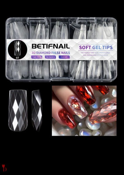 100'LÜ Balerin Form Şeffaf Elmas Kesim Takma Tırnak Seti | Salon Kalitesinde 3D Tırnakla modelleri