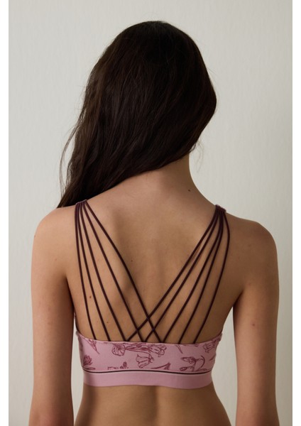 Lila Çiçekli Pamuklu Balensiz Çıkarılabilir Kaplı Sütyen - Inspired by Flora
