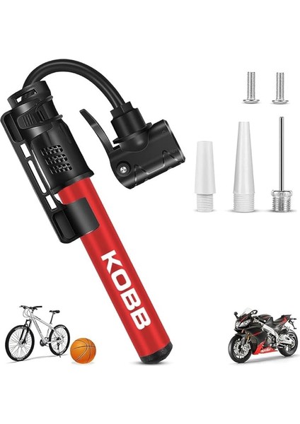 KB2203 87 Psı Bisiklet Lastik Şişirme Taşınabilir Mini El Pompası ve Bisiklet Montaj Aparatı, Kırmızı/siyah