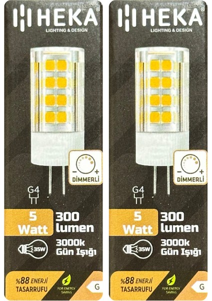 (2 Adet) Heka 5W (35W) 3000K (Sarı Işık) G4 Duylu Dim Edilebilir LED Kapsül Ampul