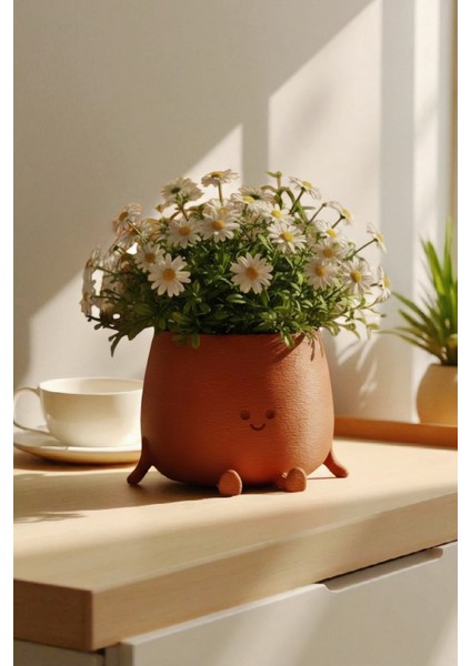 1 Adet Mutlu Sevimli Ayaklı Saksı Dekoratif Mini Saksı Çiçek Dahil Değildir 8X12X12CM 3D