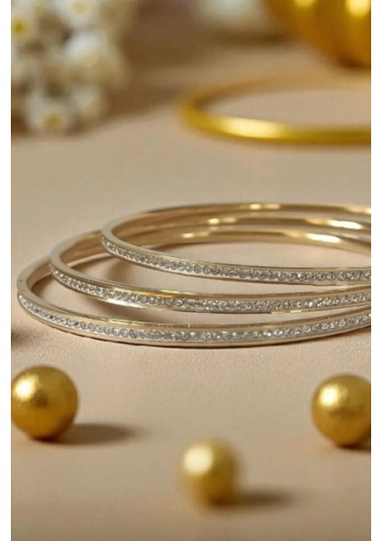 Taşlı Gold Çelik 3’lü Ajda Bilezik Ajdblzk-Tslı