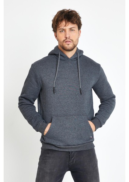 Erkek Kapüşonlu Kanguru Cep 3 İplik Sweatshirt Antrasit