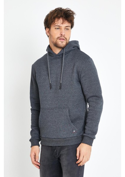 Erkek Kapüşonlu Kanguru Cep 3 İplik Sweatshirt Antrasit modelleri