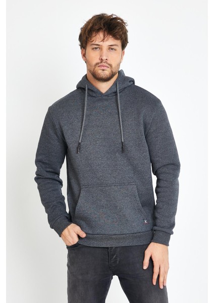 Erkek Kapüşonlu Kanguru Cep 3 İplik Sweatshirt Antrasit fırsatları