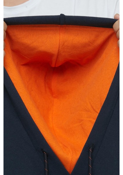 Erkek 3 İplik Pamuklu İçi Polarlı Regular Fit Nakışlı Kapüşonlu Kanguru Cepli Lacivert Sweatshirt modelleri