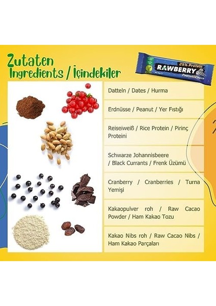Rawberry%25 Protein Bar, Sağlıklı Atıştırmalık, Yer Fıstıklı ve Ham Kakaolu, Ilave Şekersiz, Vegan, Glutensiz, Kuruyemiş ve Kuru Meyveli Bar (Kutuda 15 Adet)) fiyatları