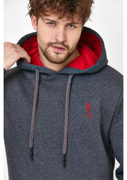 Erkek İskelet Nakışlı 3 İplik Kapüşonlu Sweatshirt Antrasit fiyatları