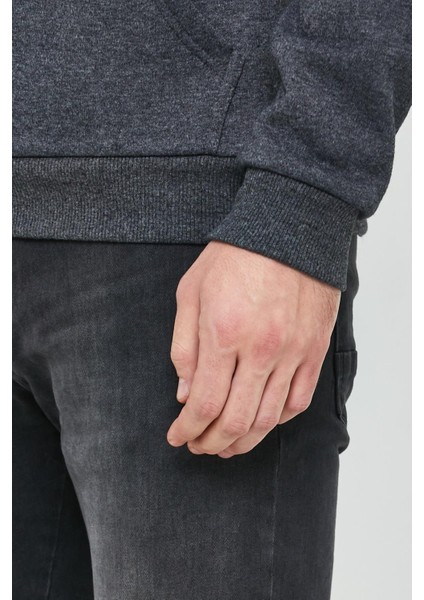 Erkek İskelet Nakışlı 3 İplik Kapüşonlu Sweatshirt Antrasit modelleri