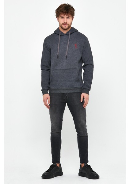 Erkek İskelet Nakışlı 3 İplik Kapüşonlu Sweatshirt Antrasit fırsatları