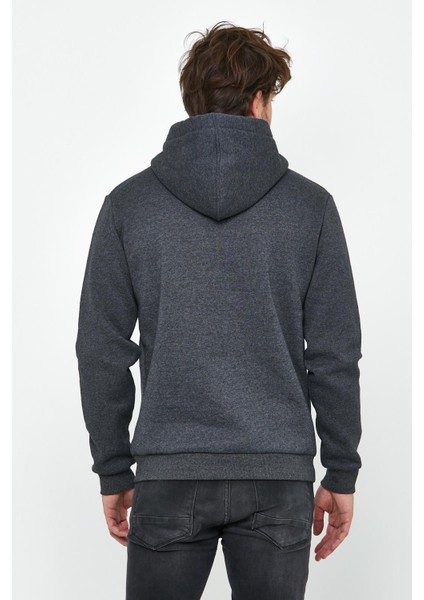 Erkek İskelet Nakışlı 3 İplik Kapüşonlu Sweatshirt Antrasit indirimleri