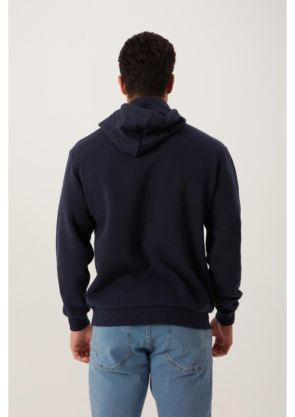 Erkek Kapüşonlu Kanguru Cep 3 İplik Sweatshirt Lacivert