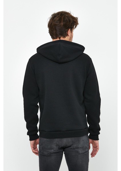 Erkek İskelet Nakışlı 3 İplik Kapüşonlu Sweatshirt Siyah indirimleri