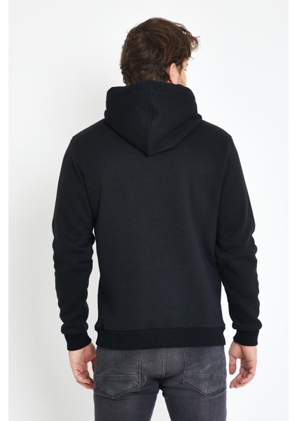 Erkek Kapüşonlu Kanguru Cep 3 İplik Sweatshirt Siyah indirimleri