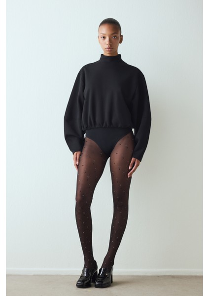 Siyah Shiny Dotted Külotlu Çorap