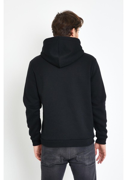 Erkek 3 İplik Pamuklu İçi Polarlı Regular Fit Nakışlı Kapüşonlu Kanguru Cepli Siyah Sweatshirt indirimleri