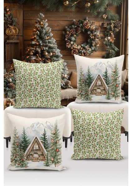 Yılbaşı Serisi Çift Tarafı Dijital Baskılı 4'lü Kırlent Kılıfı Seti (Christmas Noel Cushion Cover)