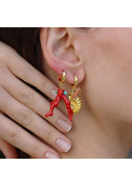 Mercan Deniz Kabuğu Gold Gümüş Küpe modelleri