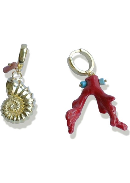 Mercan Deniz Kabuğu Gold Gümüş Küpe fırsatları