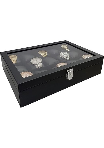 Siyah Deri 15 Li Üzeri Cam Saat Kutusu ST15-68 fiyatları