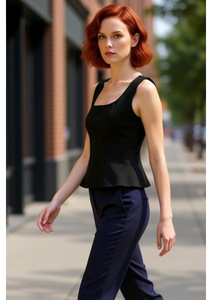 Kadın Fitted Peplum Kolsuz Örme Bluz Seçkin Malzeme Rahat Kullanım Zarifane Tasarım