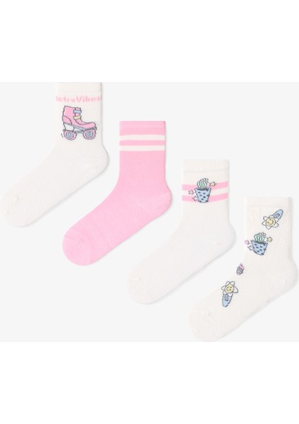 Çok Renkli Kız Çocuk Retro Vibes 4lü Soket Çorap