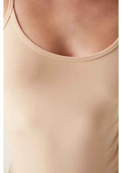 Ten Rengi Siyah İnce Askılı Body