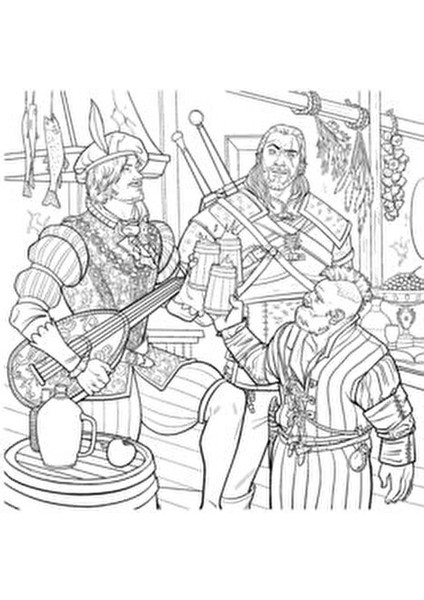 The Witcher Yetişkinler İçin Boyama Kitabı 96 Sayfa Fantastik İllüstrasyonlar modelleri
