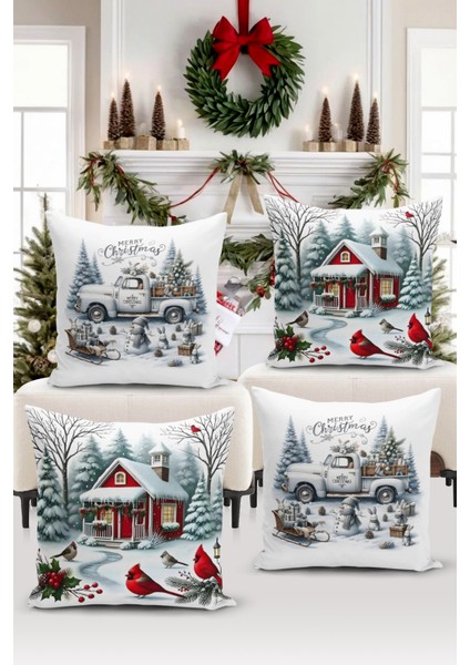 Yılbaşı Serisi Çift Tarafı Dijital Baskılı 4'lü Kırlent Kılıfı Seti (Christmas Noel Cushion Cover)