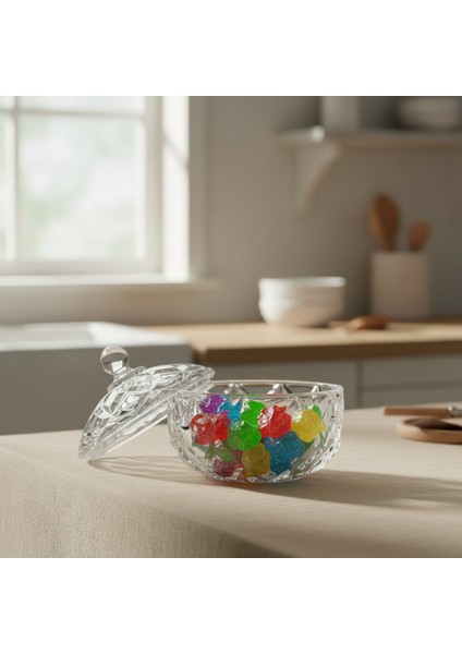 Tuna Kristal Desen Kapaklı Parlak Cam Şekerlik 12×11 cm modelleri