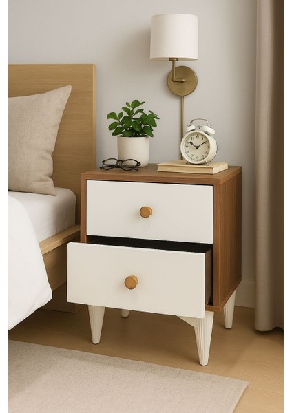 Rova Suntalam Ceviz Beyaz Komodin – 2 Çekmeceli Başucu Sehpası fiyatları