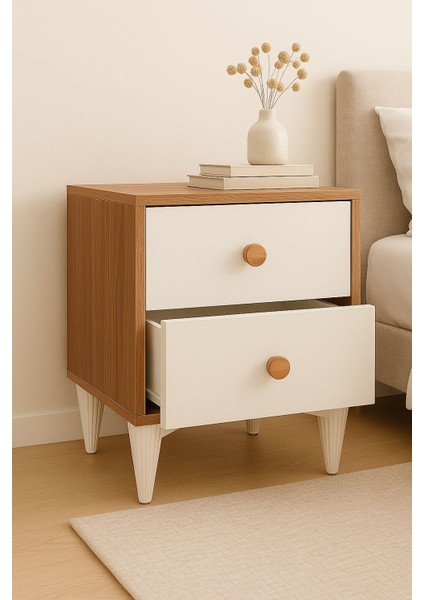 Rova Suntalam Ceviz Beyaz Komodin – 2 Çekmeceli Başucu Sehpası modelleri