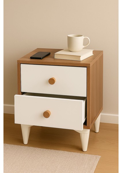 Rova Suntalam Ceviz Beyaz Komodin – 2 Çekmeceli Başucu Sehpası fırsatları