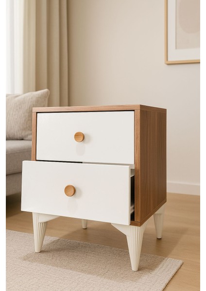 Rova Suntalam Ceviz Beyaz Komodin – 2 Çekmeceli Başucu Sehpası indirimleri